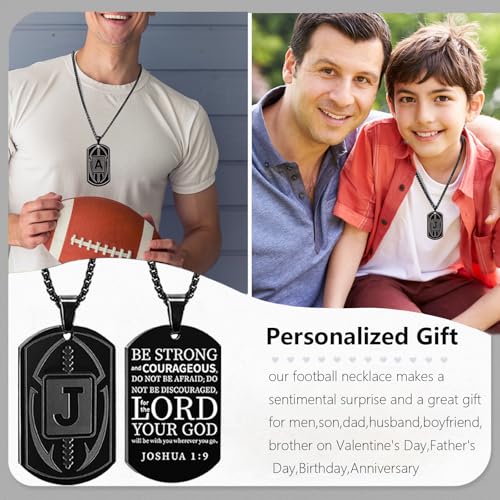 Football Dog Tag Necklace for Men: Initial A-Z Necklace Personalized Football Accessories Stainless Steel Chain 24+2 Inches Gift for Him3
