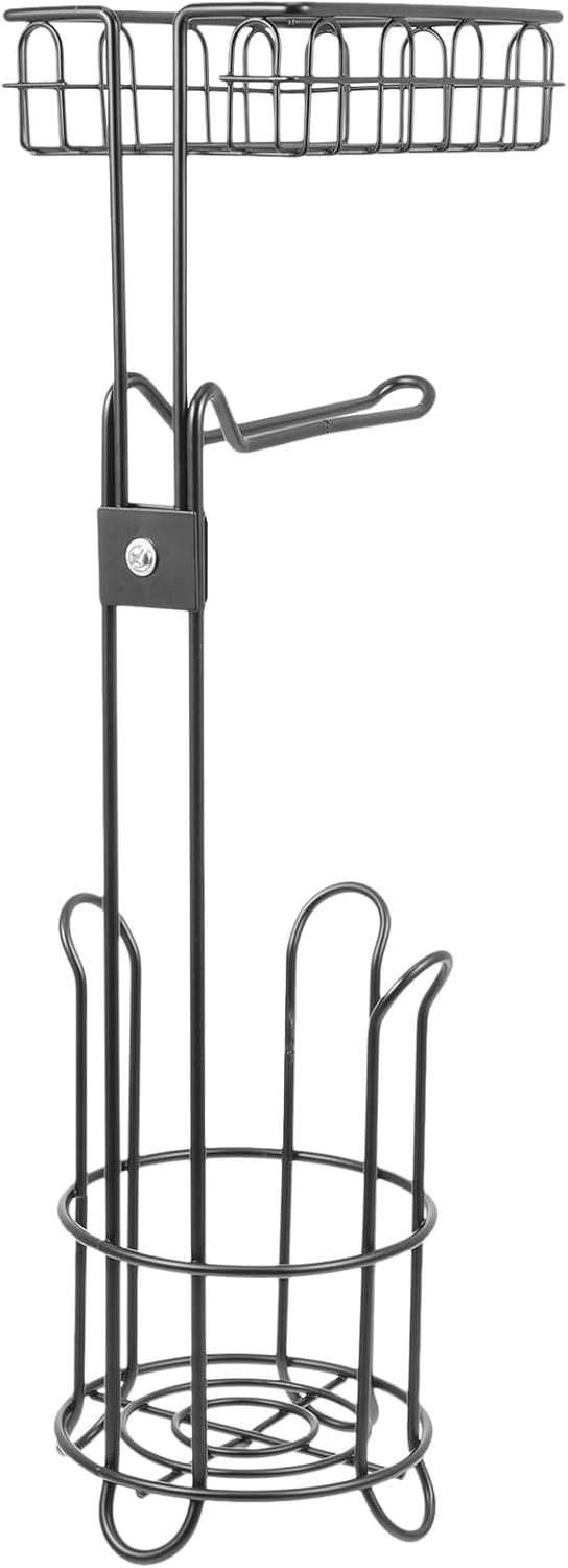 Freestanding Iron Mesh Toilet Paper Holder Roll Paper Stand Tissue Dispenser Black Bathroom Storage Organizer