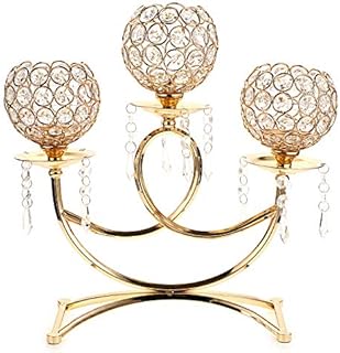 SUMTREE 3-Arm Crystal Bowls Tealight Candelabra Candle Holder for Home Office Wedding Table Centerpiece Decoration (golden)