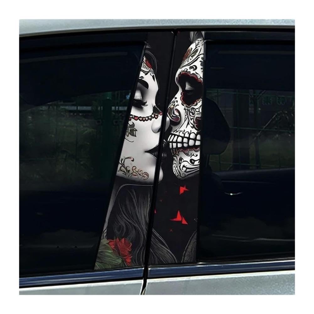 Body Parts 2pcs Skeleton Sugar Skull Lovers Couple CP Car B Pillar Waterproof Sticker Auto Center Column Decals(M)
