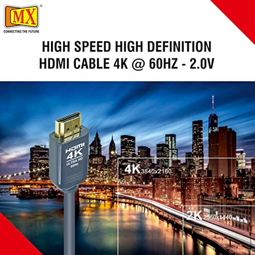 Image of MX HDMI Cable 1.5 Meter High Speed HDMI 2.0 Male to Male, 4K Ultra HD 2160p 60Hz, 3D & ARC Support, 19 Pin Gold Plated Connectors for TV Laptop PC Monitor Projector (Black)