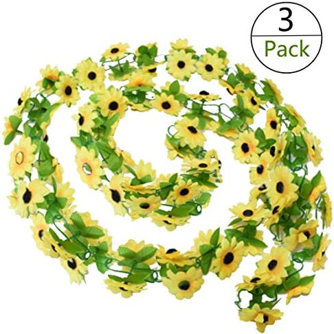 Yesier 3 Pack Plastic Artificial Sunflowers Hanging Vine String Plant Fake Silk Home Party Wedding  (Yellow Sunflowers)
