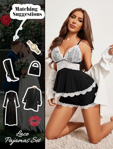 Image of Avidlove Womens Sweetness Cami Set Lace Camisole Lingerie Nightwear Sexy Pajamas Lounge Sets