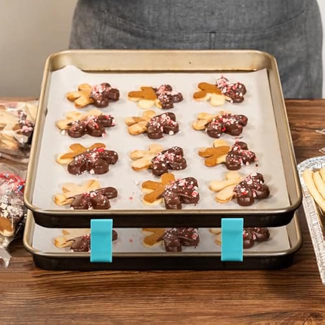 16PCS Baking Sheet Stackers - Space Saving Trays Holder for Kitchen, Oven, Fridge | Heat-Resistant & Reusable Tray Organizer (5.5x3.5x2.5cm)