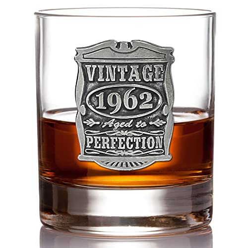 Hottest Sale English Pewter Company Vintage Years 1962 60th Birthday or Anniversary Old Fashioned Whisky Rocks Glass Tumbler - Unique Gift Idea For Men [VIN002]