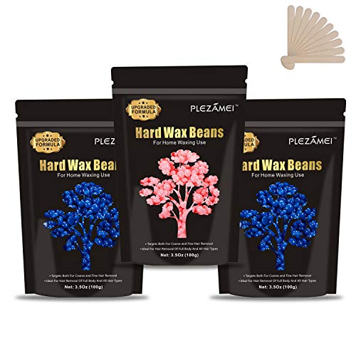 Hard Wax Beans, PLEZANEI Painless Hair Removal Wax Beads Coarse Body Hair Specific Our Strongest Bikini Babe for Brazilian, Underarms, Back and Chest. Large Refill Pearl Beads for Wax Warmers
