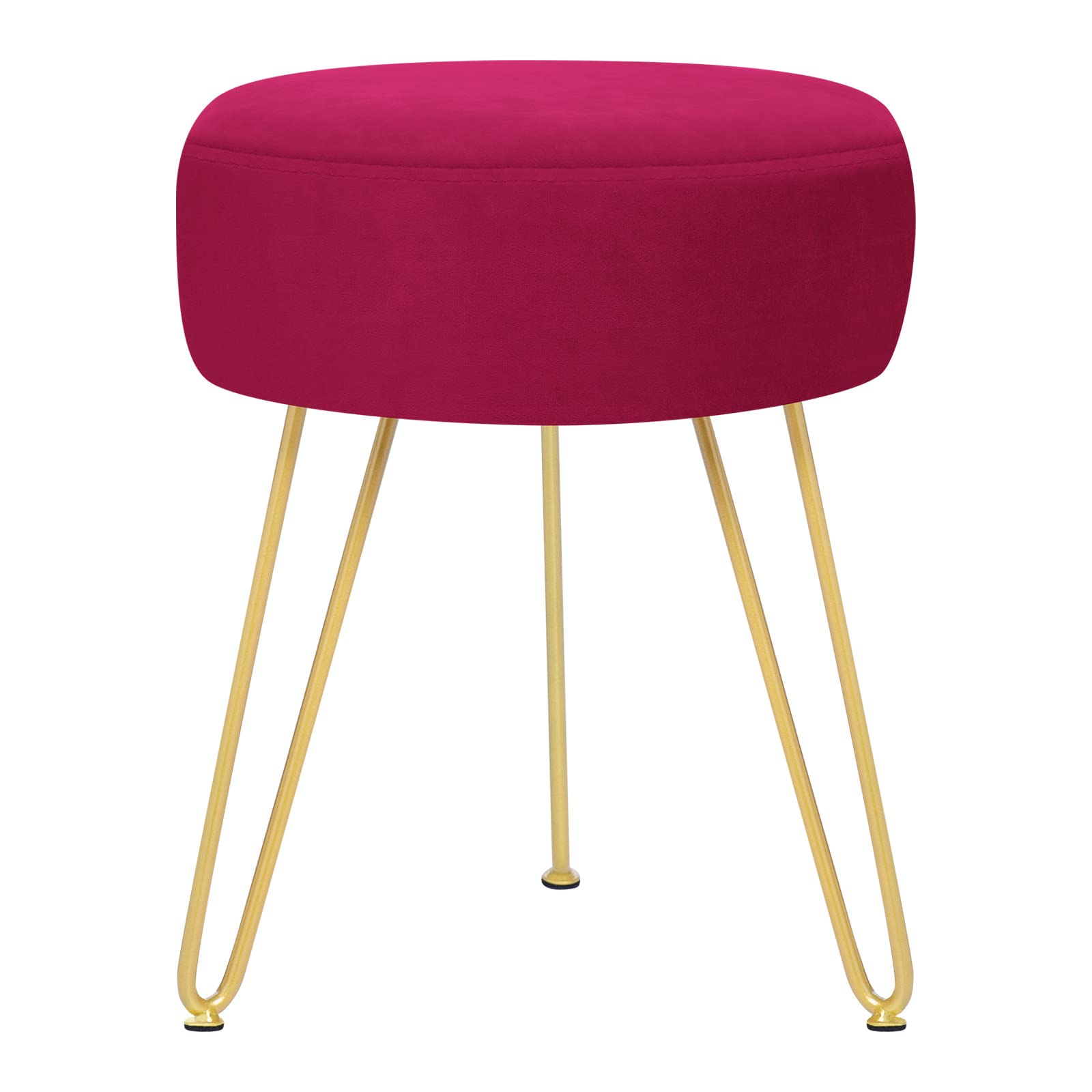 GERANT Multifunctional Vanity Stool - Velvet Footrest Stool-Upholstered Chair - Ottoman Round Modern Dressing Chair - Side Coffee Table Seat with Golden Metal Leg for Living Room (Rose Red)-image-28