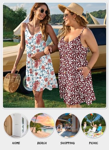 WNEEDU Women's Summer Spaghetti Strap Button Down V Neck Casual Beach Cover Up Dress with Pockets2