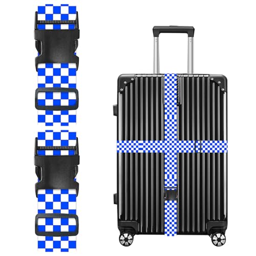 Image of Nuxovilar Luggage Straps Set for Suitcase 1.96x90.5in Polyester | Cargo Strap Travel Belt Security Buckle Band Sea Trip Casual Journey Daily Use (Blue Checkered)
