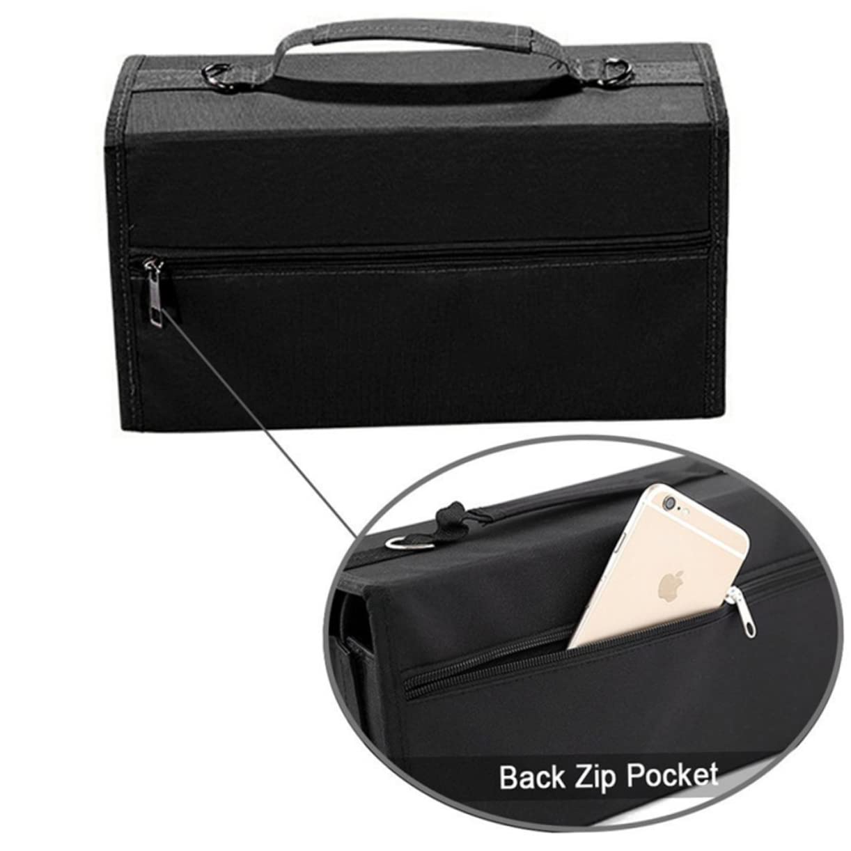 POPETPOP Astuccio Porta Pennarelli 80 Slot Nero con Organizer e Tracolla Regolabile per Viaggi e Scuola