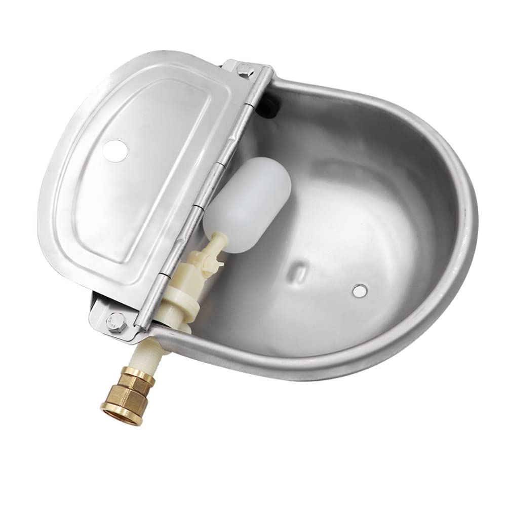 Abreuvoir en Acier Inoxydable pour Animaux avec Bouchon de Vidange et Connecteur, Abreuvoir à Flotteur Automatique pour Chiens d'élevage