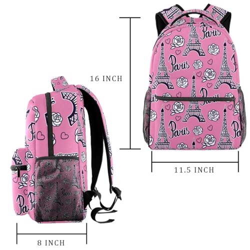 Mochila para adolescentes con espalda acolchada y Torre Eiffel rosa 2