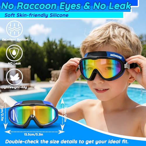 MOMUSE 2PC Kids Swim Goggles 3-10 with Soft Fabric Strap, UV Protection