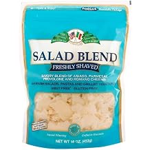 Salad Blend Freshly Shaved Cheese , parmesan, provolone and Romano cheeses. A great choice for salads, pastas, and grilled vegetables. cheese is made gluten free from local milk in the great state of Wisconsin. [ 16 oz , 1 lb ]