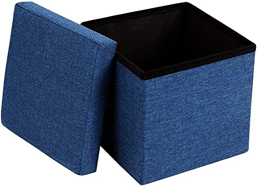 Image of ABTRIX WITH AB Fabric Folding Organizer Storage Ottoman Bench Footrest Stool Coffee Table Cube,Camping Fishing Toys Chest Stool,Quick&Easy Assembly,22L Capacity,Padded (30X30X30 Cm,Dark Blue)