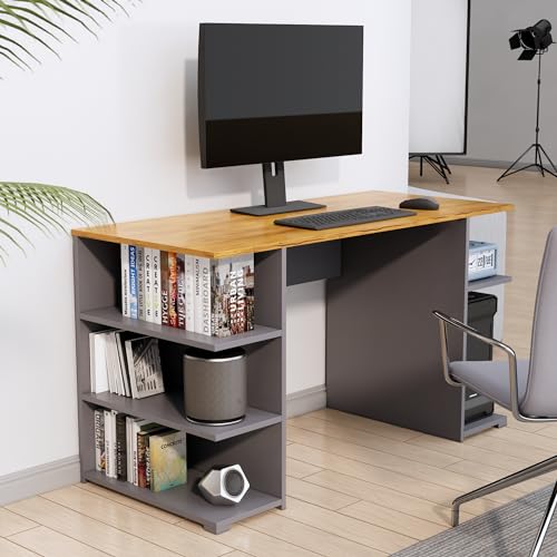 Image of Bniture Wooden Study Table for Home | Engineered Wood Study Table with Side Shelf Storage | Multi Purpose Computer Desk for Writing & Study | Laptop Table for Study Room | Slate Grey & Giant Wood