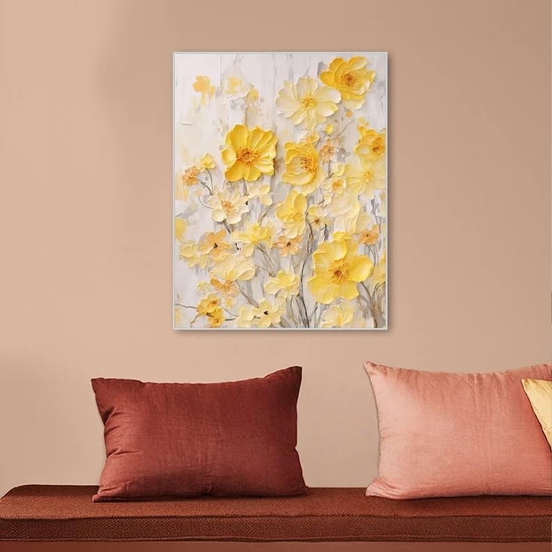 Texture jaune abstraite moderne tableau fleurs en fleurs pour grands murs vides