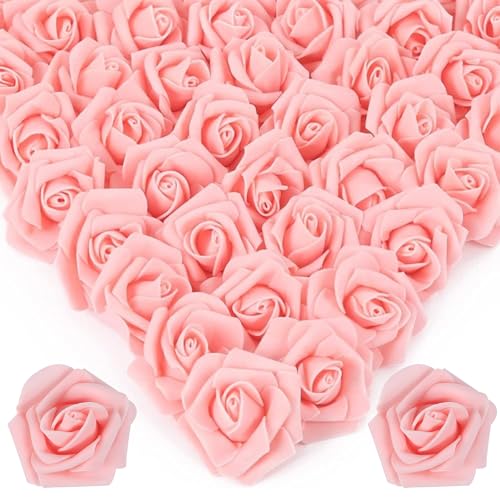 Image of 100Pcs Realistic Light Pink Artificial Rose Flower Heads, Foam Fake Roses for DIY Wedding Decorations Baby Shower Centerpieces Home Party Valentine's Day Mother's Day Decor