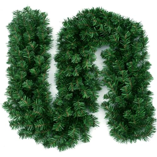 BAKAJI Ghirlanda Natalizia Verde Modello Aspen Lunghezza 270cm, Festone Natalizio Rami Albero di Natale con 180 Punte Super Folta, Decorazione Natalizie per Camino, Muro, Ringhiera, Arco Ingresso Casa