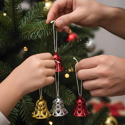 Image of Crackles Merry Christmas Bells (Set of 12) shiny Bells | Christmas Tree Decoration Items | Xmas Gifts Ornaments Props Decorations, Christmas Party Decoration