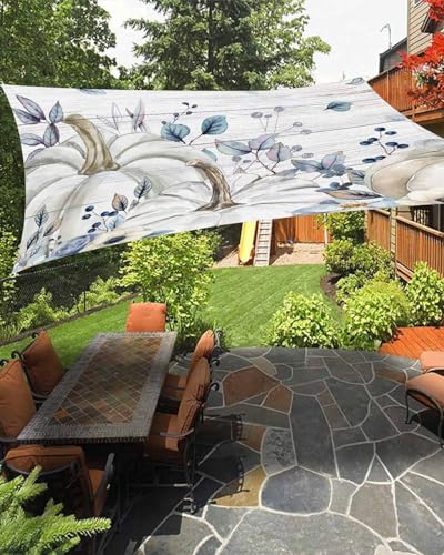Fall Thanksgiving Outdoor Patio Sun Shade Sail 12' x 16' Rectangle Waterproof Sun Sail Shades UV Block Sunshades Autumn Pumpkin Leaf Wood Grain Blue Patio Shade for Backyard Garden Outside Deck Cover