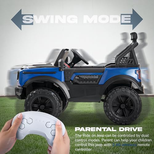 Image of Baybee Benzie 4x4 Battery Operated Jeep for Kids, Ride on Toy Kid Car with RGB Windshield Light & Music | Baby Big Battery Cars | Electric Jeep Car for Kids to Drive 2 to 6 Years (Blue)