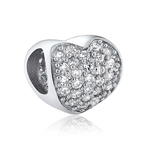 Gem Stone King 925 Sterling Silver Cubic Zirconia 9X9MM Heart Charm Compatible with Pandora Bracelet For Womens