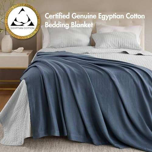 Image of Madison Park 100% Egyptian Cotton King Size Bed Blanket for Summer Blue