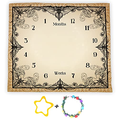 Image of Bats Baby Monthly Milestone Blanket, 48x40in Soft Flannel, Gothic Style Halloween, Newborn Mom Gifts, Baby Shower Age Growth Tracker with Bonus Makers BTWYFS117