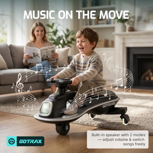 Image of Gotrax Electric Wiggle Car for Kids 3-8, 12V Battery for 120Min w /Bluetooth | Safe Lead-acid Battery, Quiet & Powerful Brushless Motor,Music Speaker,Battery Display, Max 132lbs Load,Gift for Girls,Black