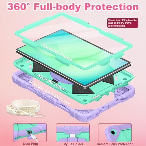 Image of WESOROL Case for Samsung Galaxy Tab A11 Plus Galaxy Tab A9 Plus 11 Inch,Shockproof Cover for Samsung Tablet A11+ /A9+ Case with Screen Protector 360 Rotating Stand Pencil Holder,Purple Green