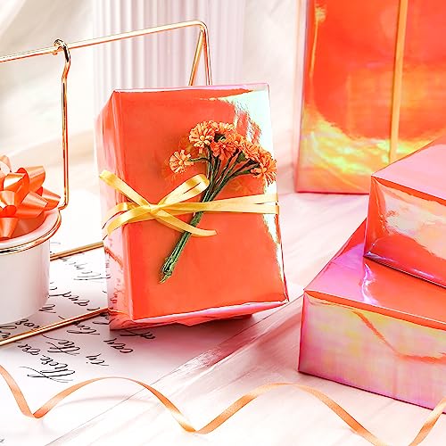 LeZakaa Orange Wrapping Paper Roll Holographic