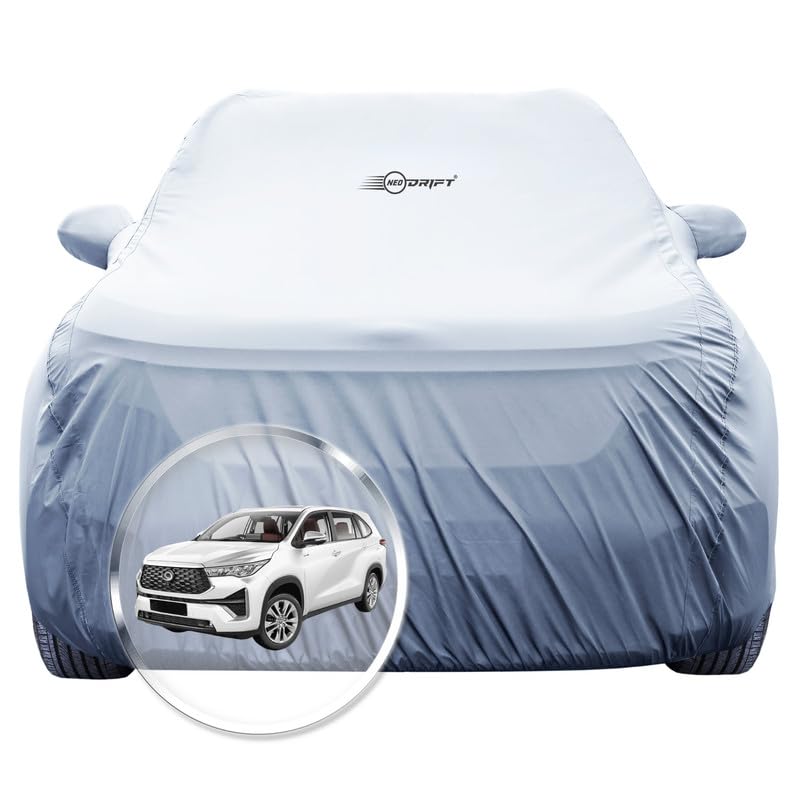 Image of NEODRIFT 'SilverTech' Car Cover for Toyota Innova Hycross (100% Water-Resistant, All Weather Protection, Tailored Fit, Precision-Fit & Breathable Fabric) (Colour: Silver)