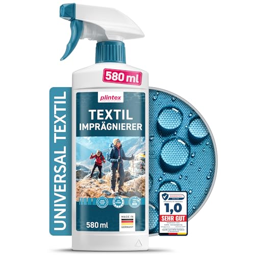 PLINTEX® Textil Imprägnierspray 580ml - Universal Nano Imprägnierung für Jacke, Leder, Schuhe, Gore-Tex, Skibekleidung & Outdoor-Textilien - Langzeit-Abperl-Effekt | Made in Germany