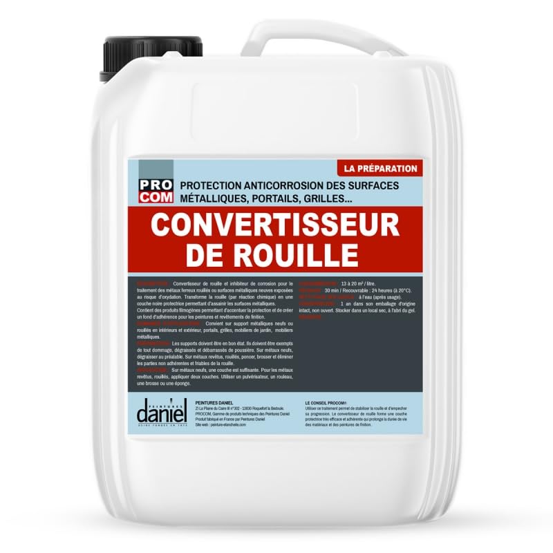 PRO COM Convertisseur de rouille et inhibiteur de corrosion, traitement anti-rouille 5 litres