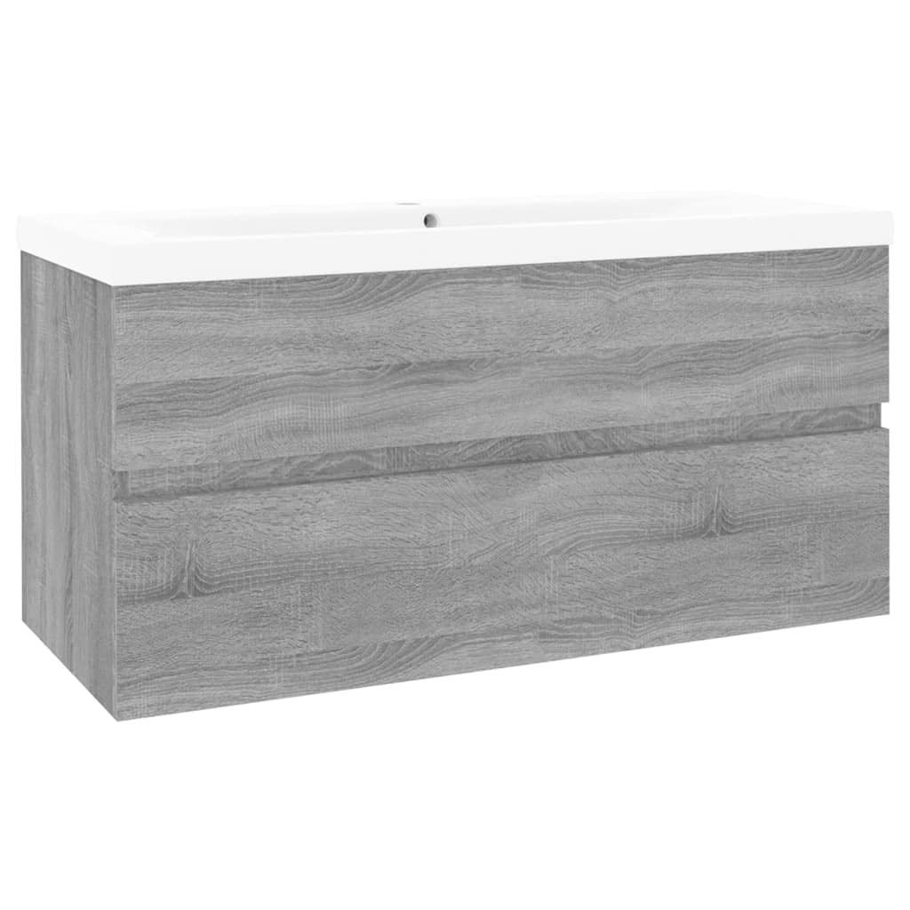 Armario de lavabo con lavabo empotrado, color gris, material de madera Sonoma, 90 x 38,5 x 45 cm, mueble de baño con cajón y espacio de almacenamiento, para colgar en la pared para inodoro