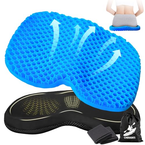CHERAINTI Kayak Seat Cushion 16 Inch Thicken Gel Seat Cushion Waterproof Non-Slip Gel Cushions for Pressure Relief with Storage Bag and 2 Cloth Covers for Canoe Boat Kayak Fishing
