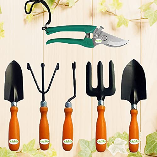 Leafy Tales Gardening Tool Kit Set of 6 (5 Tools + Pruner Scissors)