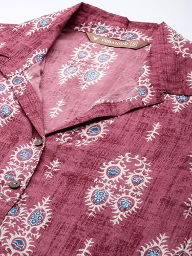 Image of feranoid Classic Collared Cotton Shirt with 3 /4 Sleeve for a Timeless Casual Look