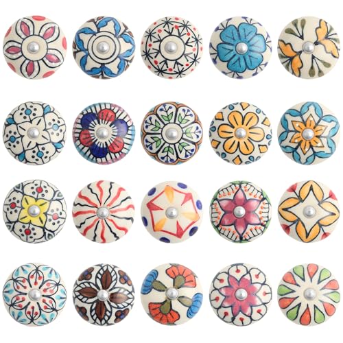 GlobeeCraft Boutons ceramique meuble peints à la main pour tiroirs, armoires et portes de cuisine - bouton de meuble vintage, bouton de commode coloré, lot...