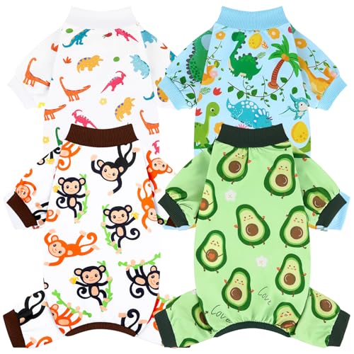 XPUDAC 4 Pack Dog Pajamas Soft Strechy Summer Doggie Clothes for Small Medium Dogs Boy Girl Dog Onesie Puppy Pjs Cat Apparel-Small