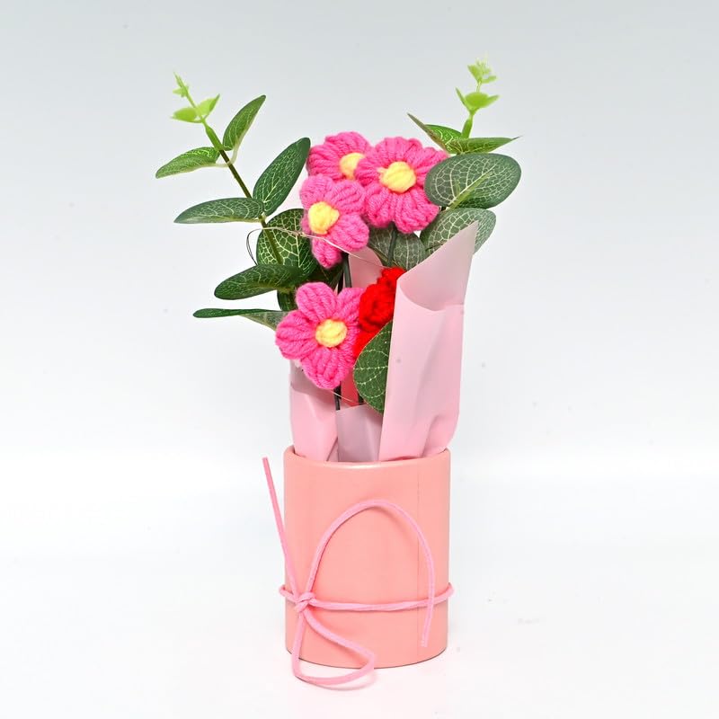 Cortina Plastic Handmade Crochet Artificial Flowers with Light|Aesthetic Room Decor, Living & Bedroom Decor|Artificial Flower Wall Decor|Great for Gifting - Pink - 8.12x6.35x19.8 CM