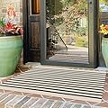 KOZYFLY Black and Beige Striped Porch Rug 27.5x43 Inches Area Rug Washable Outdoor Doormat Front Door Mat Cotton Striped Indoor Outdoor Rug for Front Door Kitchen Entryway Patio Porch