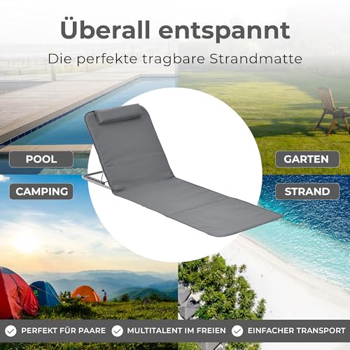 [en.casa] Strandmatte Donostia 2er Set Sonnenmatte klappbar Dunkelgrau Strandliege mit Verstellbarer Rückenlehne Liegematte mit Tragetasche 143 x 48 cm