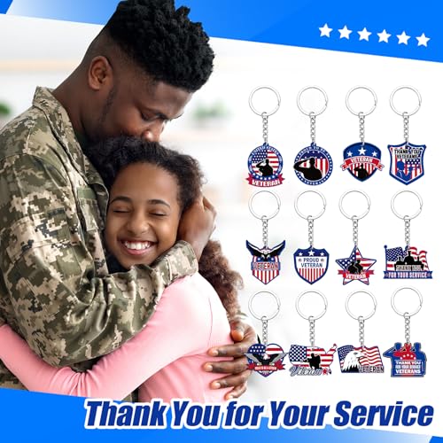 Image of Sureio 120 Pcs Thank You for Your Service Veterans Gifts Bulk, Patriotic USA Military Retirement Appreciation Keychain Favors (Novel)