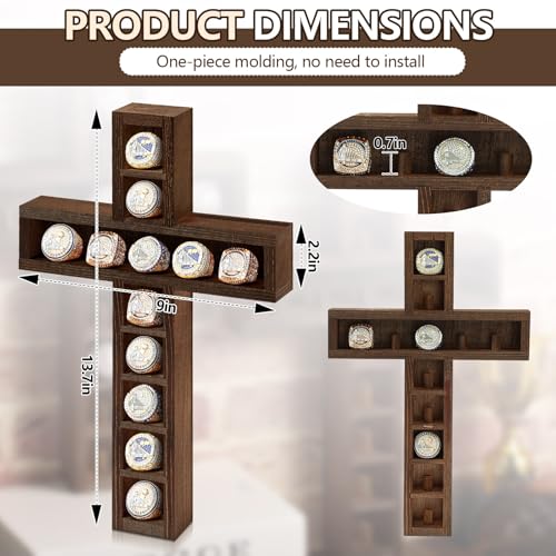 Image of Teenyyou Championship Ring Display Case, 12 Posts, Walnut Wood Wall Mount