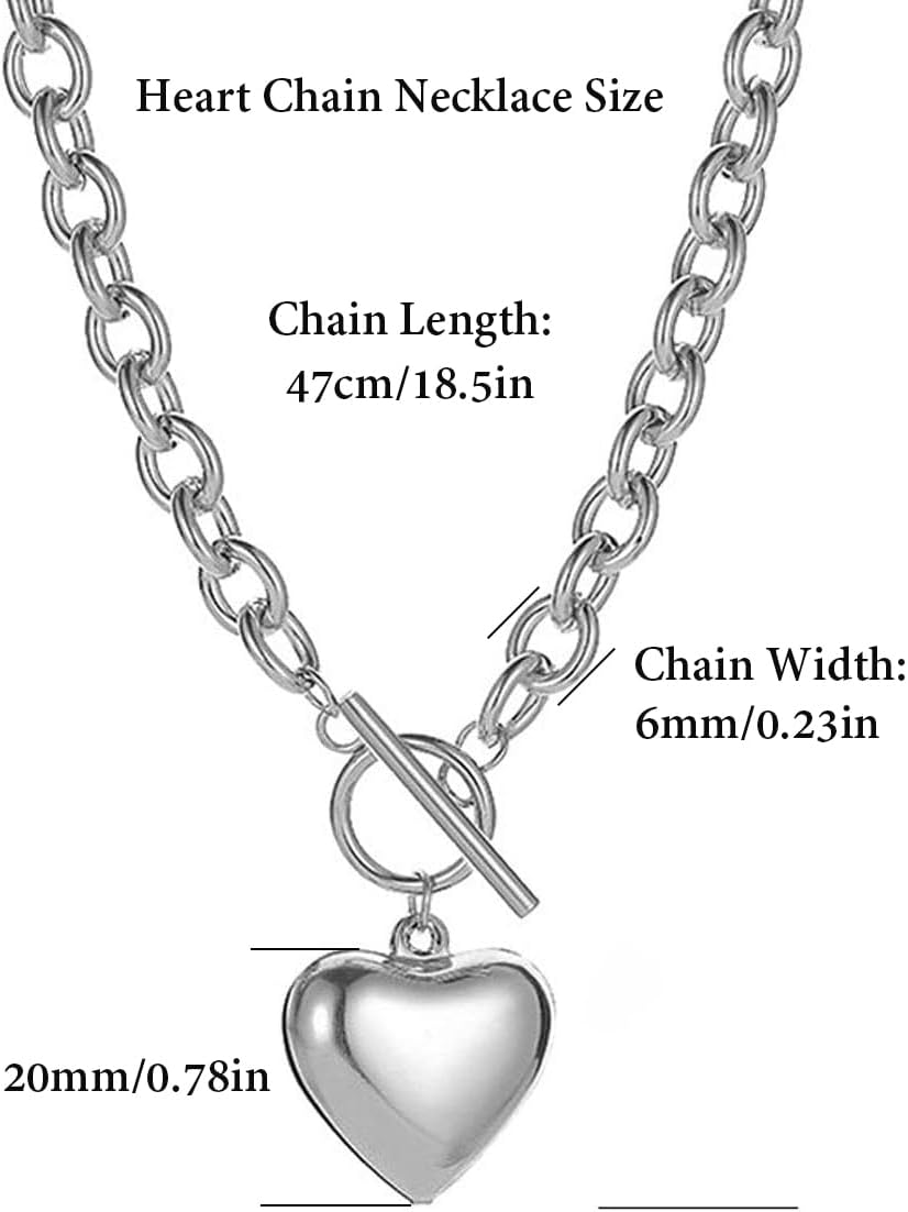 Chain Necklace for Women 18K White Gold Plated Chunky Cuban Chain Link Necklace with Heart Moon Hypoallergenic Jewelry for Women - Image 6