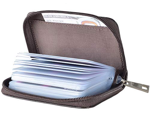 Easyoulife Genuine Leather Credit Card Holder Zipper Wallet With 26 Card Slots (Coffee)