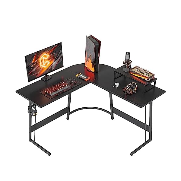 CubiCubi L Shaped Gaming Desk Computer Office Desk, 47 inch Corner Desk with Large Monitor Stand for Home Office Study Writing Workstation, Black