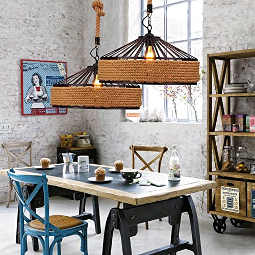 Lustre plafond loft industriel en fer forgé et corde de chanvre retro - 5
